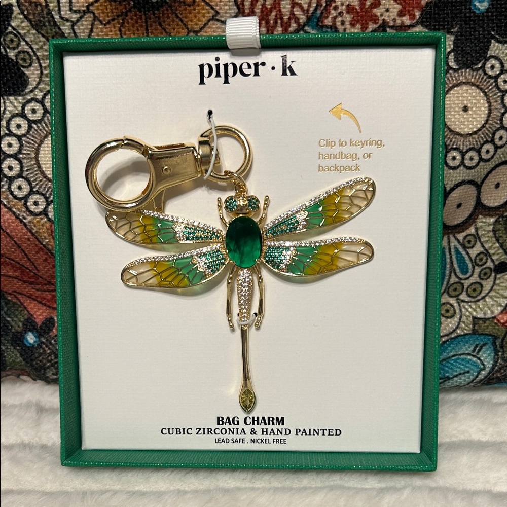 Piper K Green and Gold Dragonfly Charm - Picture 1 of 3